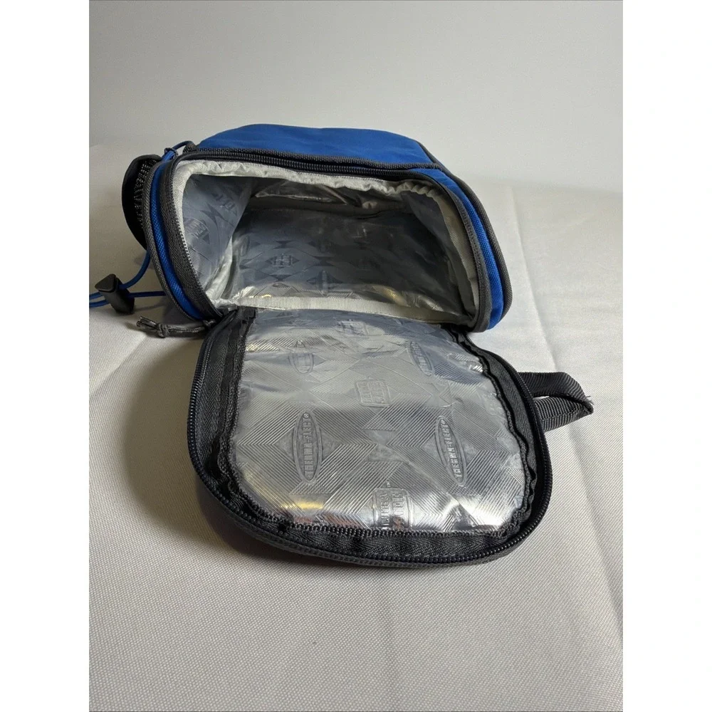 Columbia Blue Zippered Thermal Lunch Bag Tote With Bungee Drink Pocket